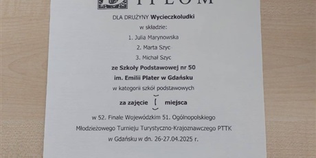 Powiększ grafikę: Dyplom dla laureatów turnieju