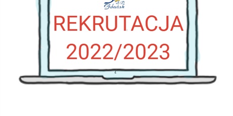 Powiększ grafikę: na ekranie laptopa czerwony napis rekrutacja 2022/2023