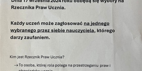 Powiększ grafikę: WYBORY NA RZECZNIKA PRAW UCZNIA